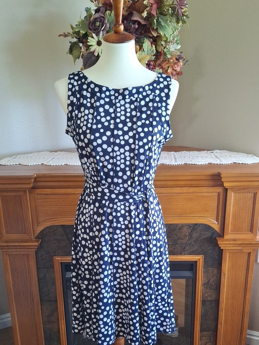Voir Voir Navy & White Polka Dot Midi Dress